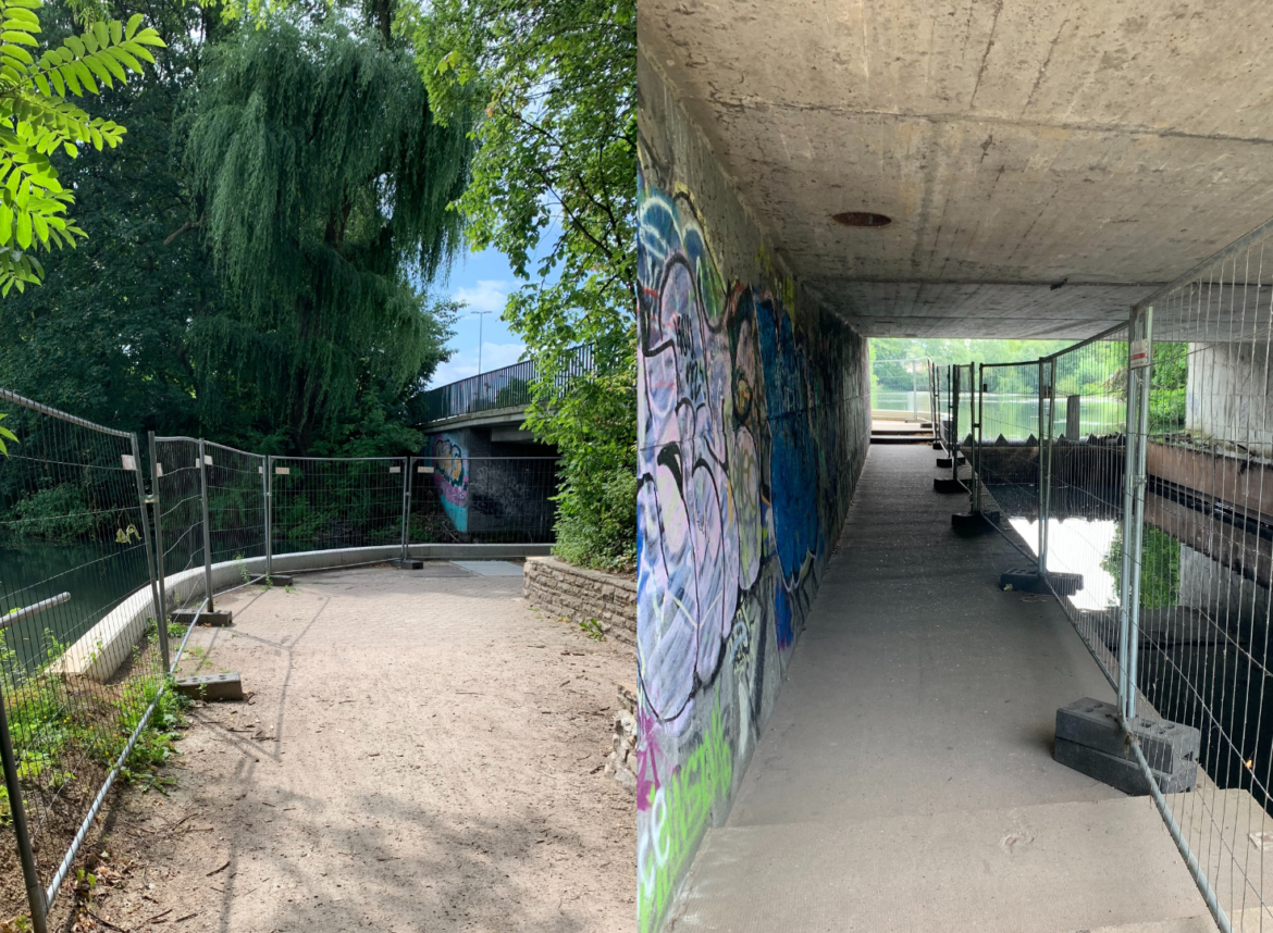 fehlende Balustrade im Mühlenteich in Wandsbek